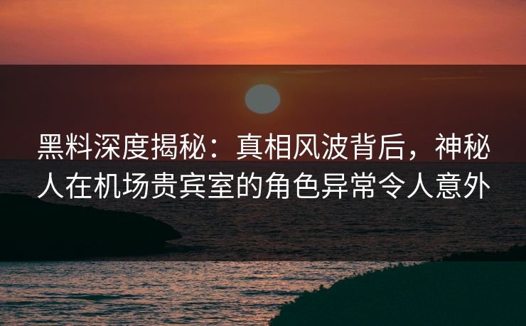 黑料深度揭秘：真相风波背后，神秘人在机场贵宾室的角色异常令人意外