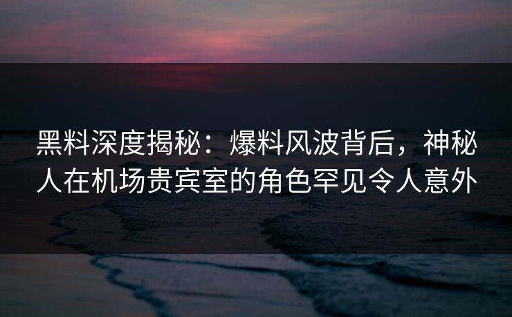 黑料深度揭秘：爆料风波背后，神秘人在机场贵宾室的角色罕见令人意外