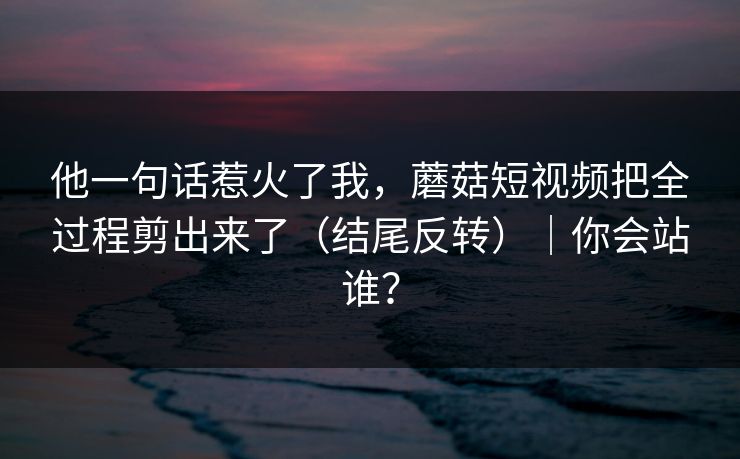 他一句话惹火了我，蘑菇短视频把全过程剪出来了（结尾反转）｜你会站谁？